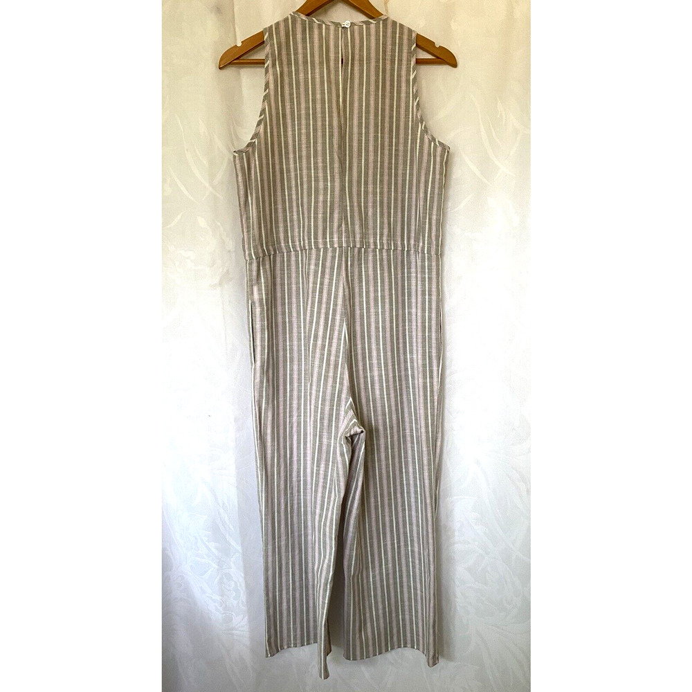 Drew Striped Linen Blend Jumpsuit Drawstring Waist Sleeveless Oatmeal Pi… - Picture 3 of 4